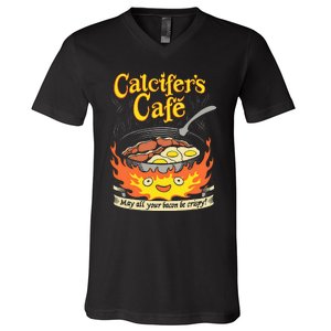 Calcifer's Cafe May All Your Bacon & Eggs Be Crispy Cooking V-Neck T-Shirt