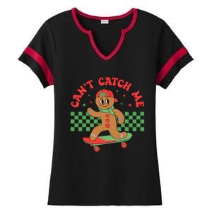 CanT Catch Me Retro Christmas Gingerbread Boy Xmas Ladies Halftime Notch Neck Tee