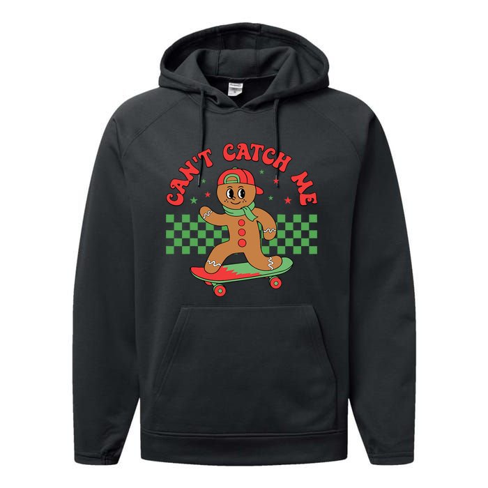 CanT Catch Me Retro Christmas Gingerbread Boy Xmas Performance Fleece Hoodie