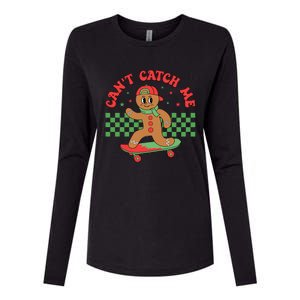 CanT Catch Me Retro Christmas Gingerbread Boy Xmas Womens Cotton Relaxed Long Sleeve T-Shirt