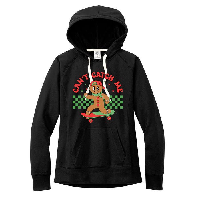 CanT Catch Me Retro Christmas Gingerbread Boy Xmas Women's Fleece Hoodie