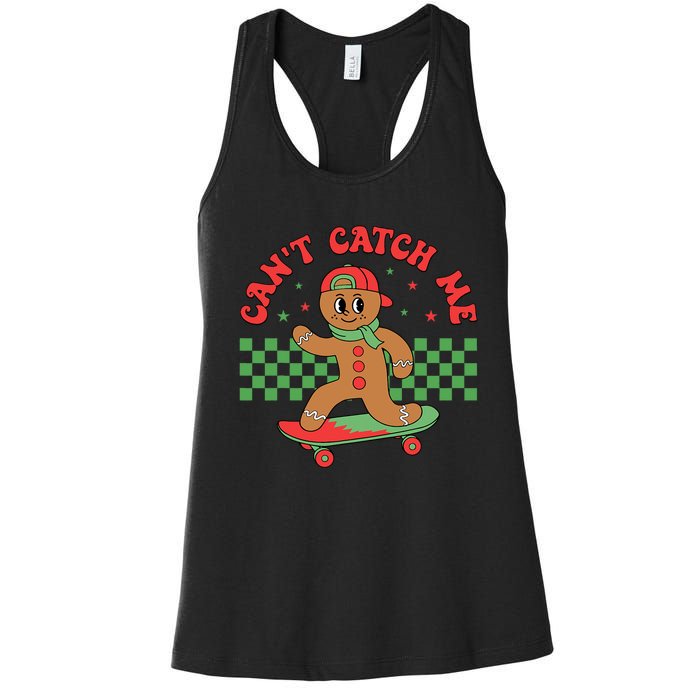 CanT Catch Me Retro Christmas Gingerbread Boy Xmas Women's Racerback Tank