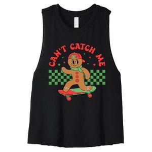 CanT Catch Me Retro Christmas Gingerbread Boy Xmas Women's Racerback Cropped Tank