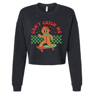 CanT Catch Me Retro Christmas Gingerbread Boy Xmas Cropped Pullover Crew