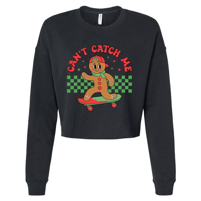 CanT Catch Me Retro Christmas Gingerbread Boy Xmas Cropped Pullover Crew