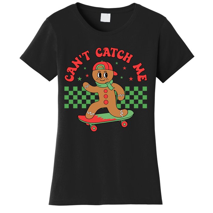 CanT Catch Me Retro Christmas Gingerbread Boy Xmas Women's T-Shirt