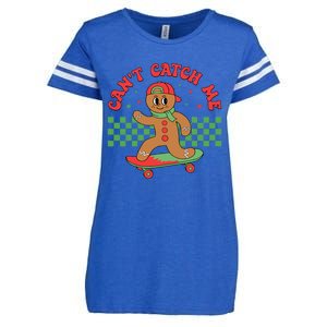 CanT Catch Me Retro Christmas Gingerbread Boy Xmas Enza Ladies Jersey Football T-Shirt