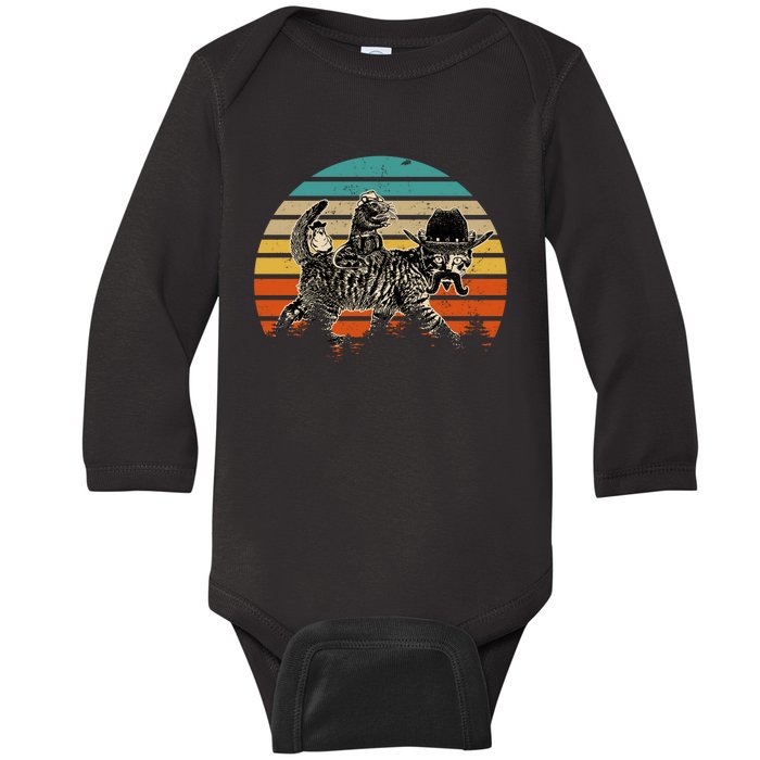 Cowboy Cat Meowdy Funny Cute Vintage Cat Baby Long Sleeve Bodysuit