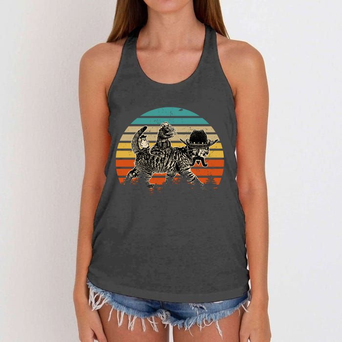 Cowboy Cat Meowdy Funny Cute Vintage Cat Women's Knotted Racerback Tank