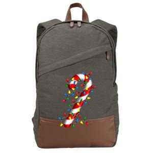 Candy Cane Merry And Bright Christmas Lights Candy Family Cotton Canvas Backpack