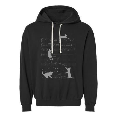 Cute Cats Music Notes Grey Musician Art Garment-Dyed Fleece Hoodie