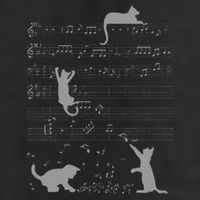 Cute Cats Music Notes Grey Musician Art 7 Panel Mesh Trucker Snapback Hat