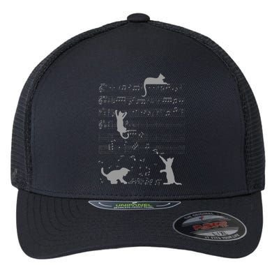 Cute Cats Music Notes Grey Musician Art Flexfit Unipanel Trucker Cap