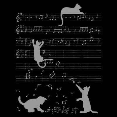 Cute Cats Music Notes Grey Musician Art T-Shirt
