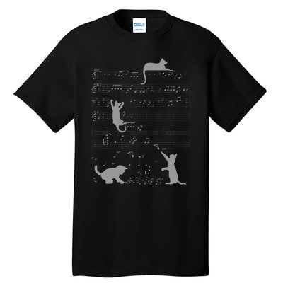 Cute Cats Music Notes Grey Musician Art Tall T-Shirt