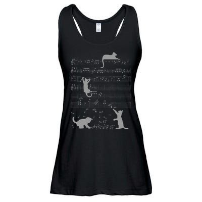 Cute Cats Music Notes Grey Musician Art Ladies Essential Flowy Tank