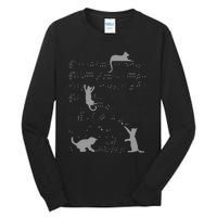 Cute Cats Music Notes Grey Musician Art Tall Long Sleeve T-Shirt