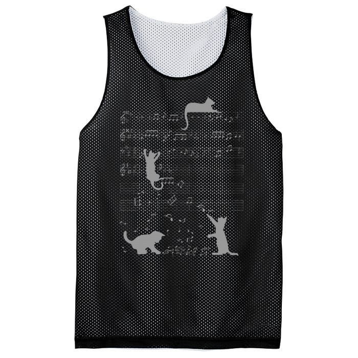 Cute Cats Music Notes Grey Musician Art Mesh Reversible Basketball Jersey Tank