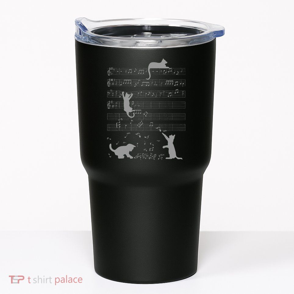 Cute Cats Music Notes Grey Musician Art Tumbler