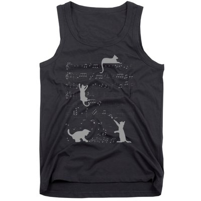 Cute Cats Music Notes Grey Musician Art Tank Top