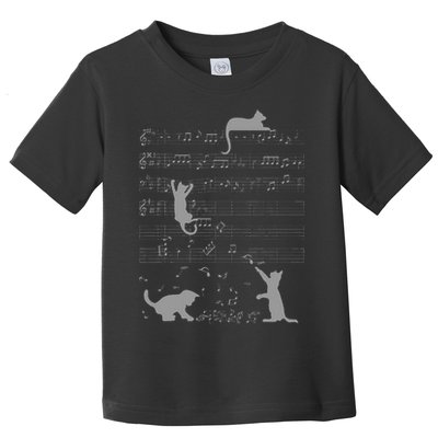 Cute Cats Music Notes Grey Musician Art Toddler T-Shirt