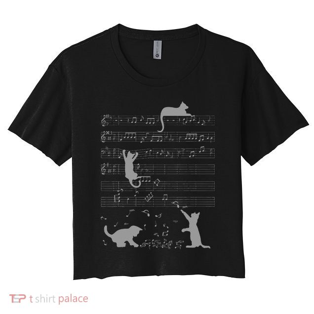 Cute Cats Music Notes Grey Musician Art Crop Top