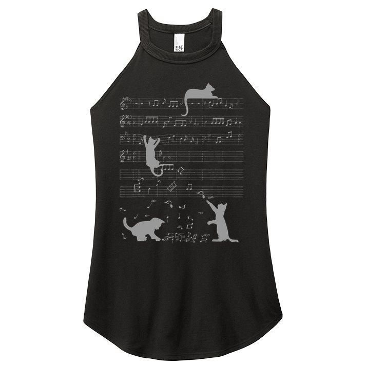 Cute Cats Music Notes Grey Musician Art Women's Perfect Tri Rocker Tank
