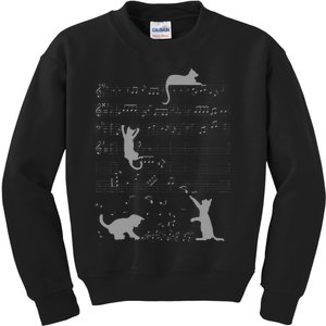 Cute Cats Music Notes Grey Musician Art Kids Sweatshirt