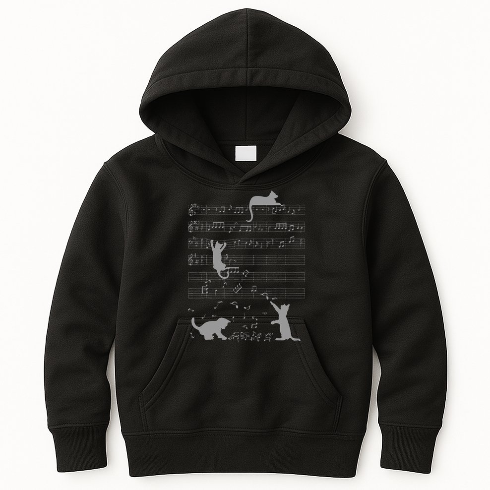 Cute Cats Music Notes Grey Musician Art Kids Hoodie