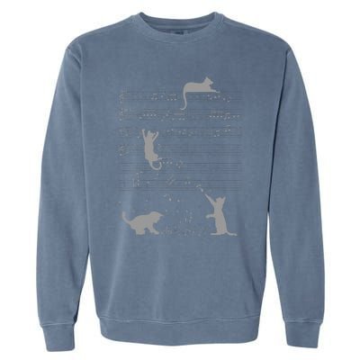 Cute Cats Music Notes Grey Musician Art Garment-Dyed Sweatshirt