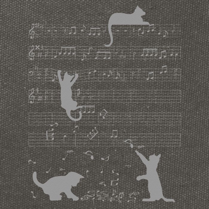 Cute Cats Music Notes Grey Musician Art Cotton Canvas Backpack