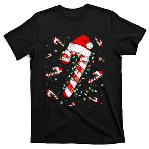 Candy Cane Merry And Bright Red White Lights Christmas T-Shirt