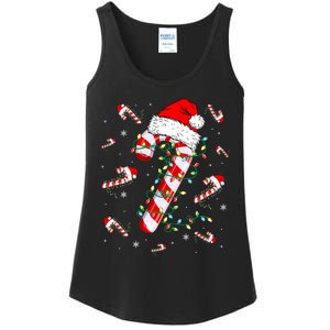 Candy Cane Merry And Bright Red White Lights Christmas Ladies Essential Tank