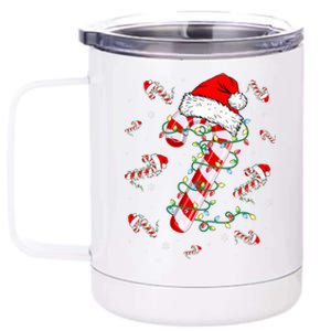 Candy Cane Merry And Bright Red White Lights Christmas 12 oz Stainless Steel Tumbler Cup