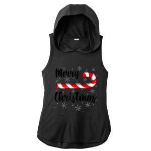 Candy Cane Merry Christmas Red And White Candy Snowflakes Ladies PosiCharge Tri-Blend Wicking Draft Hoodie Tank