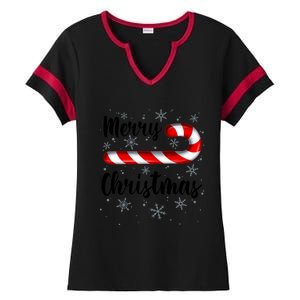 Candy Cane Merry Christmas Red And White Candy Snowflakes Ladies Halftime Notch Neck Tee