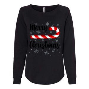 Candy Cane Merry Christmas Red And White Candy Snowflakes Womens California Wash Sweatshirt