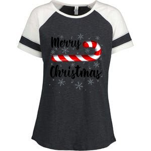 Candy Cane Merry Christmas Red And White Candy Snowflakes Enza Ladies Jersey Colorblock Tee