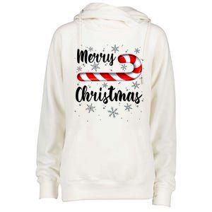 Candy Cane Merry Christmas Red And White Candy Snowflakes Womens Funnel Neck Pullover Hood