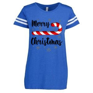 Candy Cane Merry Christmas Red And White Candy Snowflakes Enza Ladies Jersey Football T-Shirt