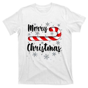 Candy Cane Merry Christmas Red And White Candy Snowflakes T-Shirt