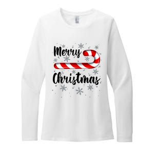 Candy Cane Merry Christmas Red And White Candy Snowflakes Womens CVC Long Sleeve Shirt