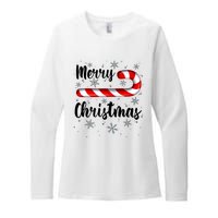 Candy Cane Merry Christmas Red And White Candy Snowflakes Womens CVC Long Sleeve Shirt