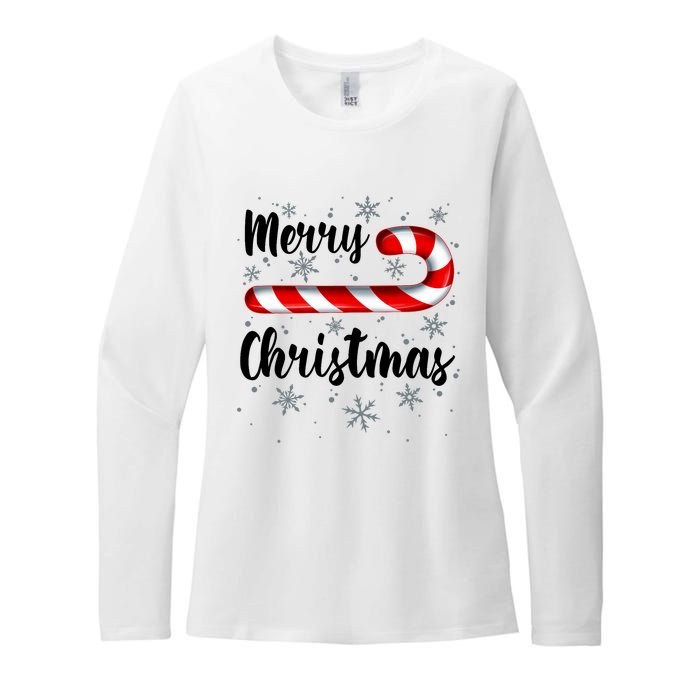 Candy Cane Merry Christmas Red And White Candy Snowflakes Womens CVC Long Sleeve Shirt