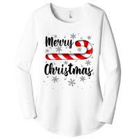 Candy Cane Merry Christmas Red And White Candy Snowflakes Women's Perfect Tri Tunic Long Sleeve Shirt