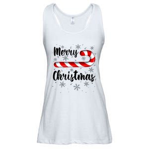 Candy Cane Merry Christmas Red And White Candy Snowflakes Ladies Essential Flowy Tank