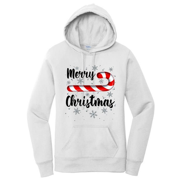 Candy Cane Merry Christmas Red And White Candy Snowflakes Women's Pullover Hoodie