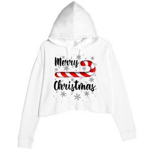 Candy Cane Merry Christmas Red And White Candy Snowflakes Crop Fleece Hoodie