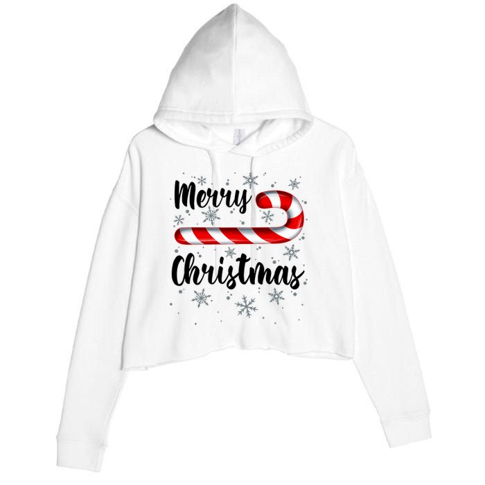 Candy Cane Merry Christmas Red And White Candy Snowflakes Crop Fleece Hoodie