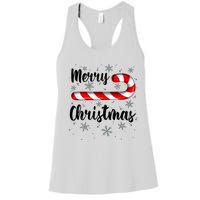 Candy Cane Merry Christmas Red And White Candy Snowflakes Women's Racerback Tank